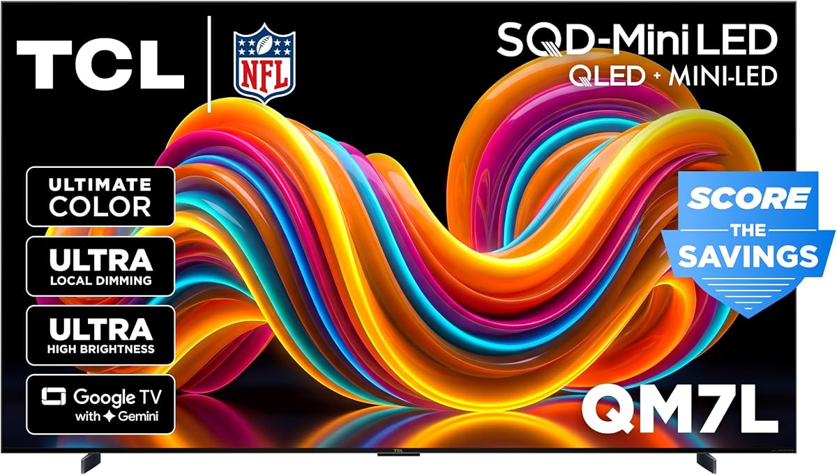 TCL 98 Inch Class QM7L Series | SQD-Mini-LED QLED Smart TV | 98QM7L, 2026 Model | 144Hz | Ultimate Color Ultra Brightness & Contrast | Google AI Bang & Olufsen | Voice Gaming Streaming Television