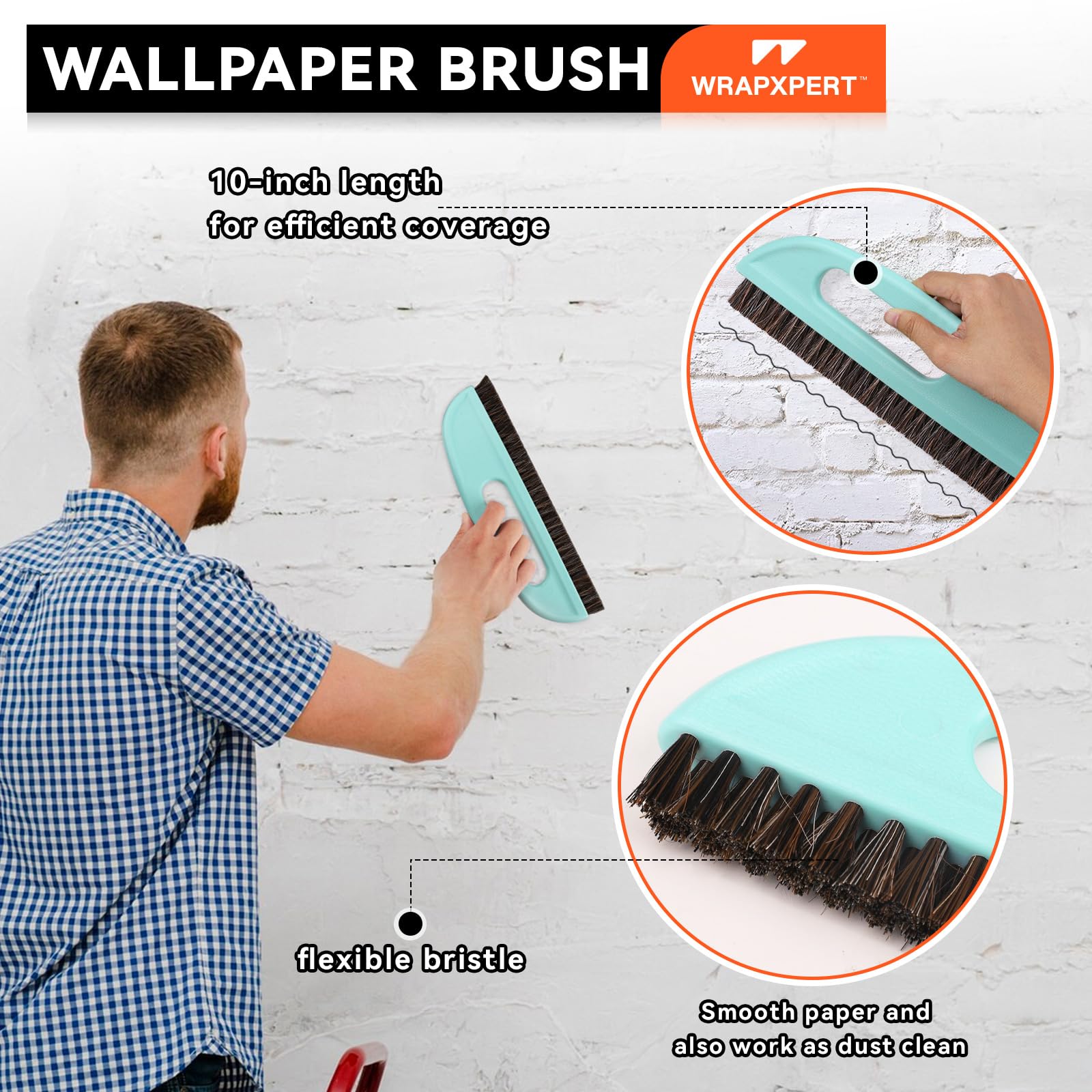 WRAPXPERT Herramientas de papel tapiz para despegar y pegar, kit de herramientas de alisado de papel tapiz con suavizante, guía de bordes, cepillo de pasta para azulejos contra salpicaduras, papel de