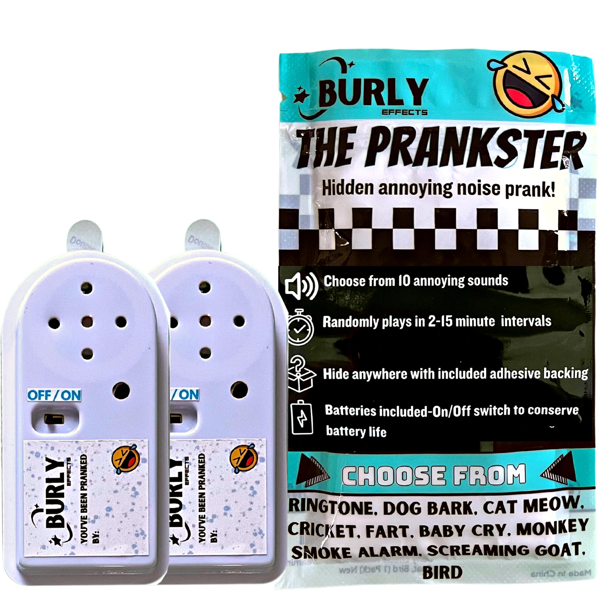 Burly Effects Hidden Noise Maker Gag Prank - 10 Different Sounds - Ringtone, Dog, Cat, Cricket, Fart, Baby Cry, Smoke Alarm, Monkey, Screaming Goat,