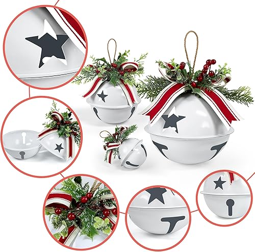 Miniatura 4 de Cascabeles grandes de 9, 6 y 4 pulgadas 2023, juego de 3 campanas gigantes para colgar en manto, guirnaldas, corona como decoración navideña para el