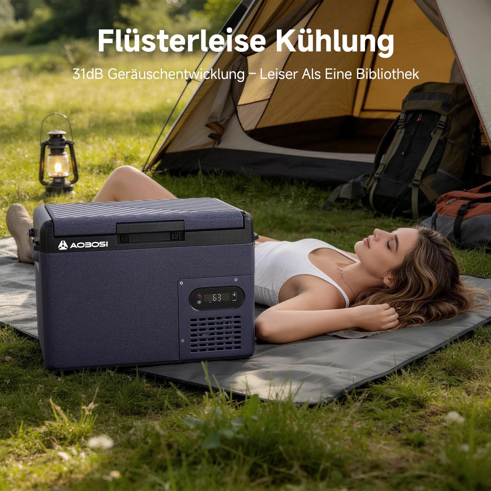 AAOBOSI Kompressor Kühlbox 15L, Tragbare Elektrische Kühlbox 12V/230V, IPX4 Wasserdicht, -20°C bis 20°C - Ideal für Auto, LKW, Boot, Camping, Reisen, Fischen, Garten & Outdoor-Aktivitäten
