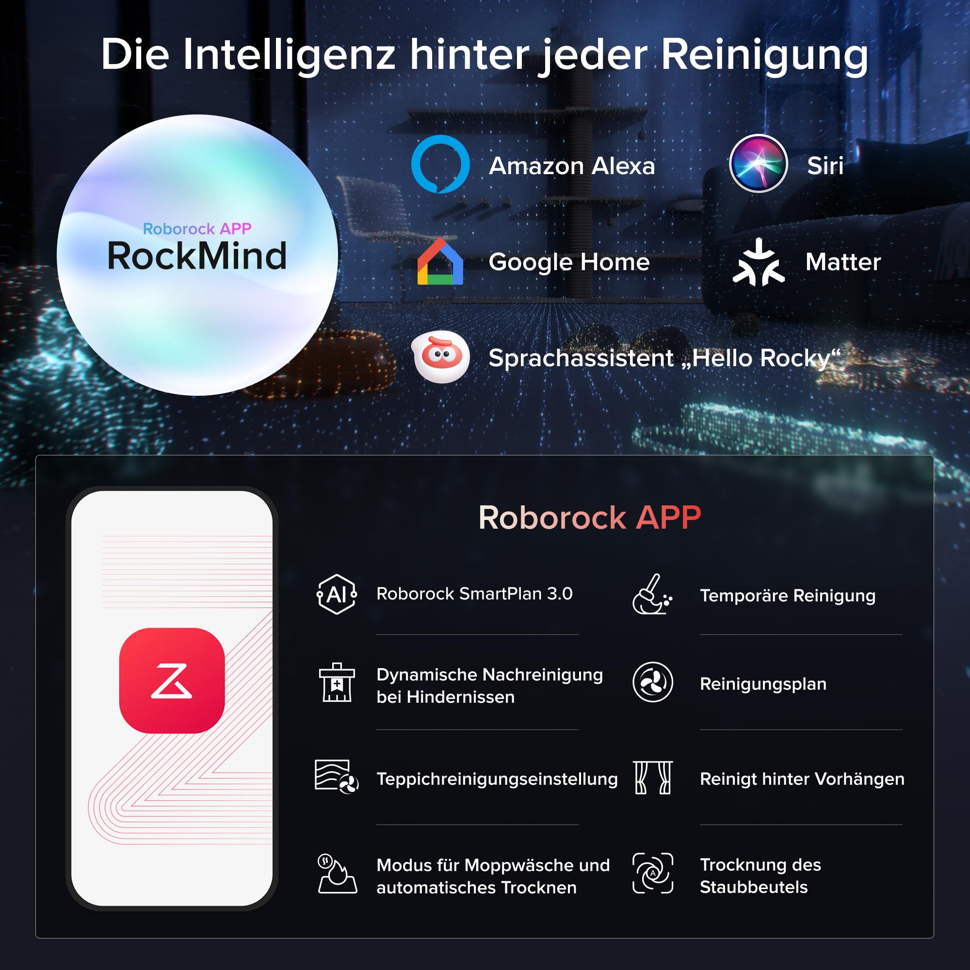 roborock Saros 20 Sonic Saugroboter mit Wischfunktion, VibraRise 5.0 Wischsystem, AdaptiLift Chassis 3.0, 36,000 Pa Saugkraft, ultraflach Design, FlexiArm Technologie, brandneues RockDock, Weiß