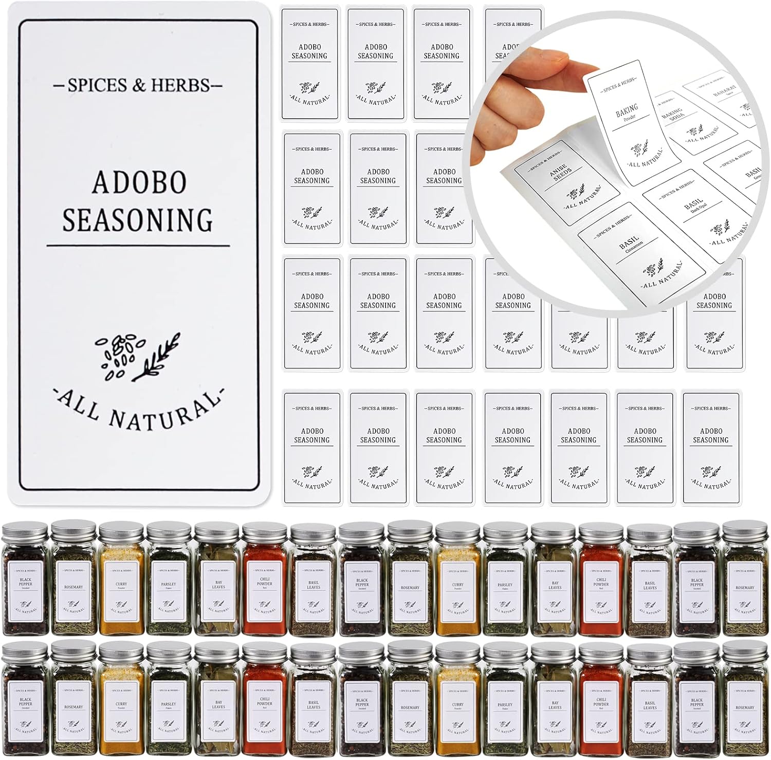 CASATO White 400 Printed Spice Jar Labels Stickers, Farmhouse Write-on Labels for DIY, Extra Waterproof Spice Labels for Spice Containers, Glass, ...
