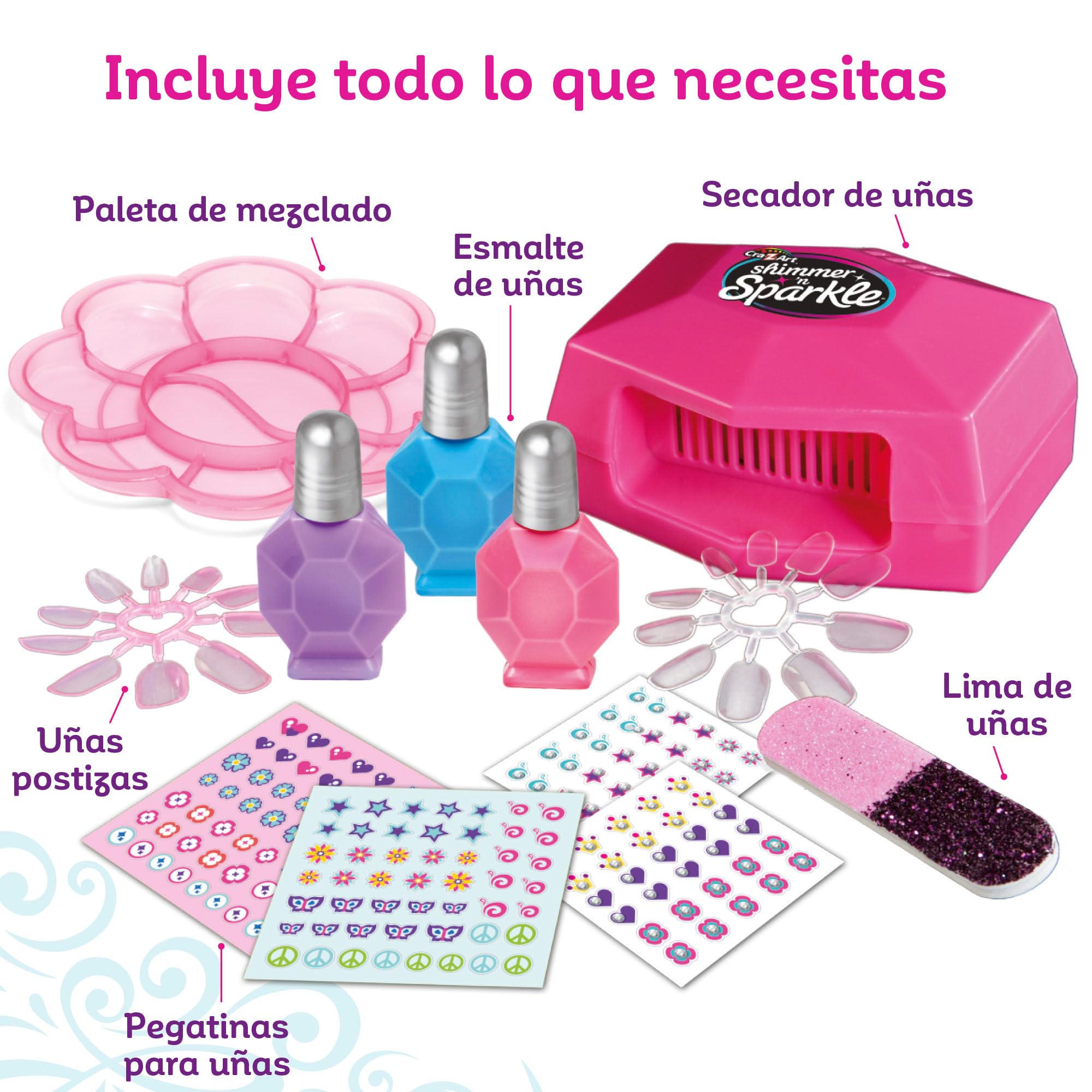 ColorBaby Shimmer N Sparkle – Set De Manicura Con Secador Y Uñas Postizas Para Niñas +8 Años