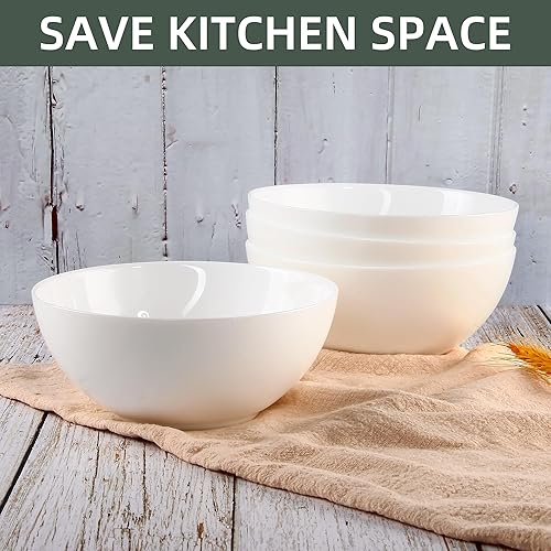Miniatura 6 de CYUFU Juego de 8 cuencos de sopa, cuencos de vidrio templado para cereales blancos, juego de platos redondos de 34 onzas, aptos para microondas y