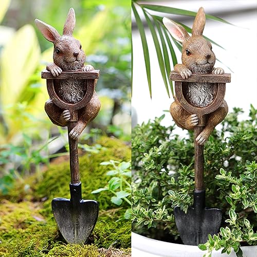 Miniatura 3 de Estatua de conejo caprichosa decoración de jardín para exteriores, figura de conejo de resina en pala, decoración de césped al aire libre, jardín,