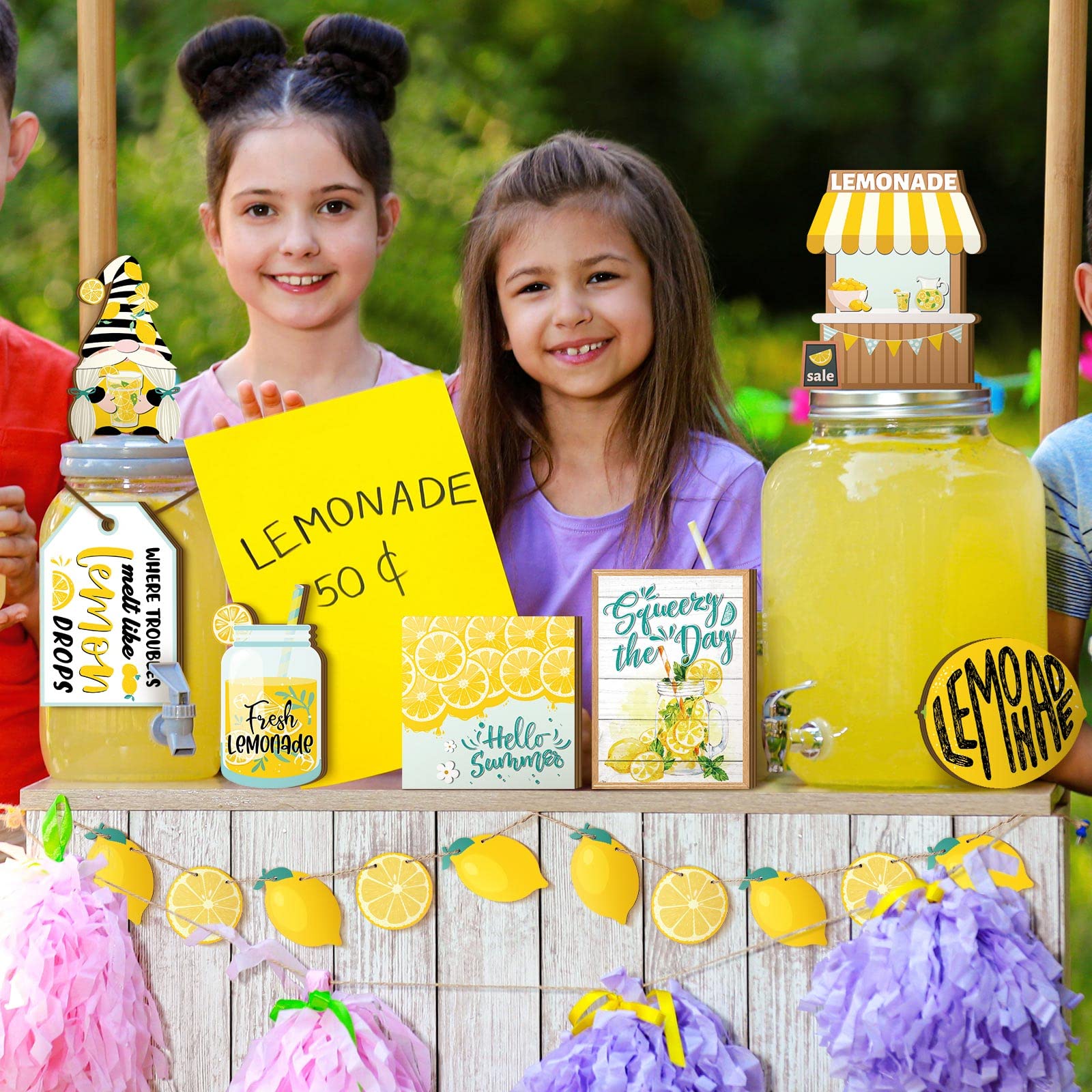 置物 remon 13 Pieces Fresh Lemon Tiered Tray Decor Wooden Lemonade Themed