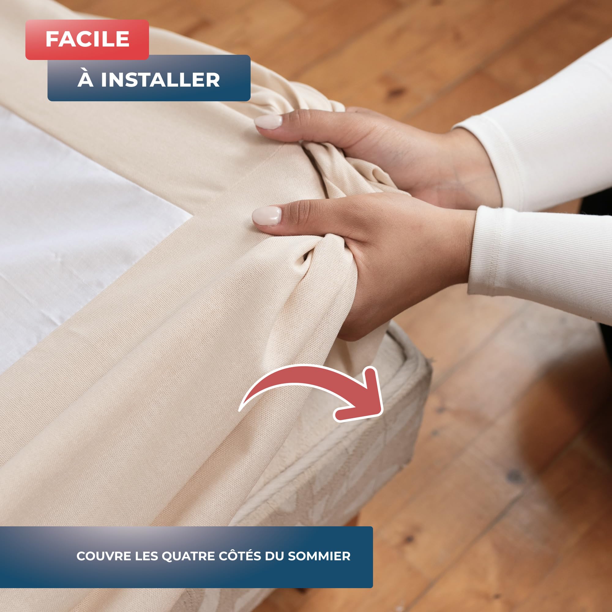 Wrappybag Jupe de Lit Cache Sommier 140 x 190 Longue Descente Jusqu’au Sol – Rénove et Protège sommier – Couleur Beige – 6 Tailles Disponibles