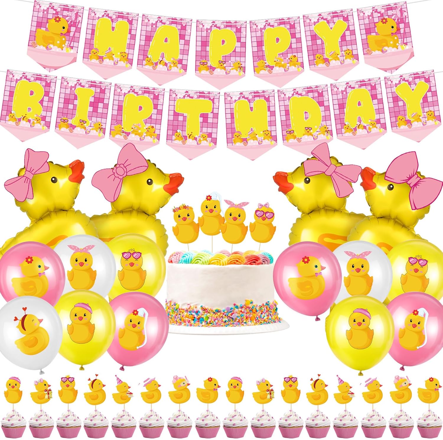 Leitee 57 Pcs Rubber Duck Birthday Decorations Latex Foil Duck Balloons Duck