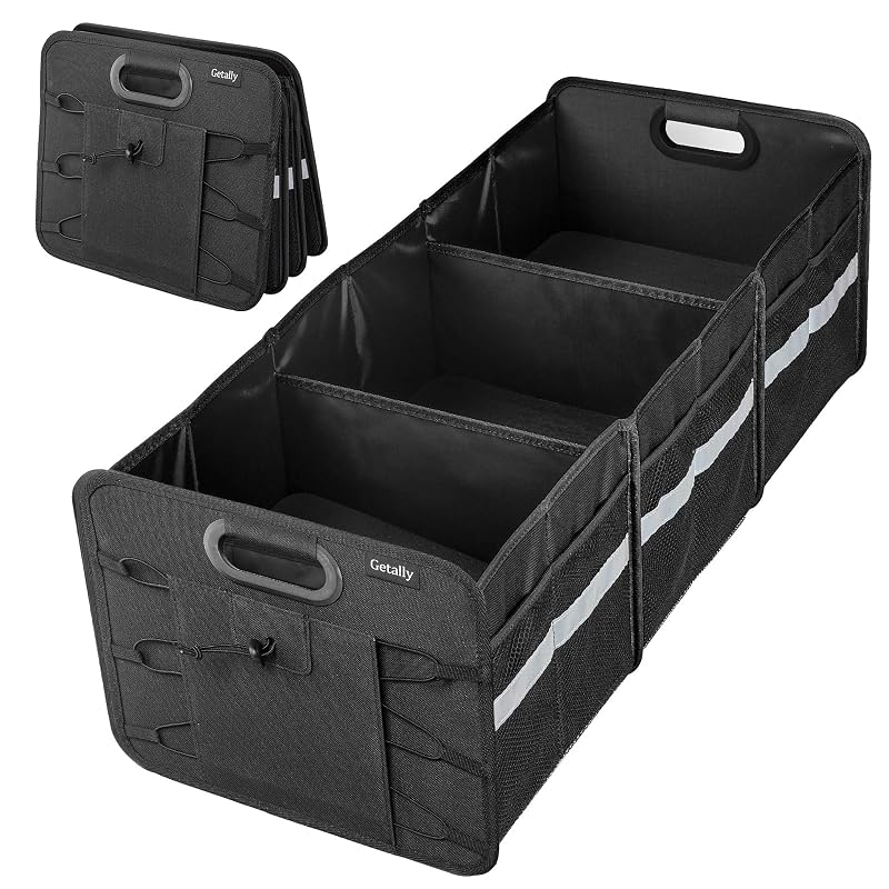 Organizador de Porta-Malas Dobrável Getally com 3 Compartimentos e Bolsos Laterais, Preto B style black