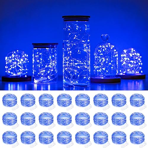 SmilingTown Guirnalda de luces de hadas estrelladas, paquete de 24 unidades, 20 LEDhebra de 7.2 pies, luces de alambre de cobre de luciérnaga, luces