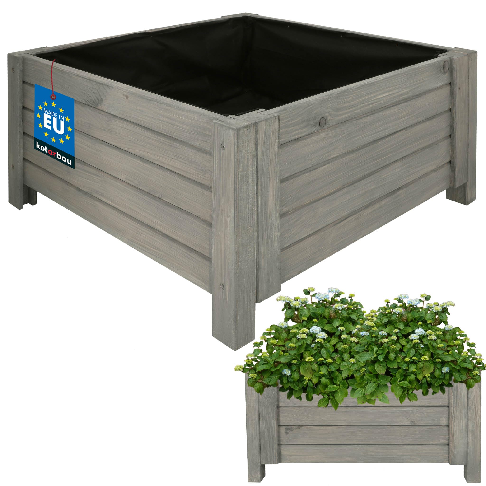 KOTARBAU® Planters outdoor - Garden Planters - Pine Wood - 60 x 60 x 30 cm (23.62x23.62x11.81 inches) - Anthracite - Outdoor Plant Pots - with Liner - Wooden Planter - for Terrace