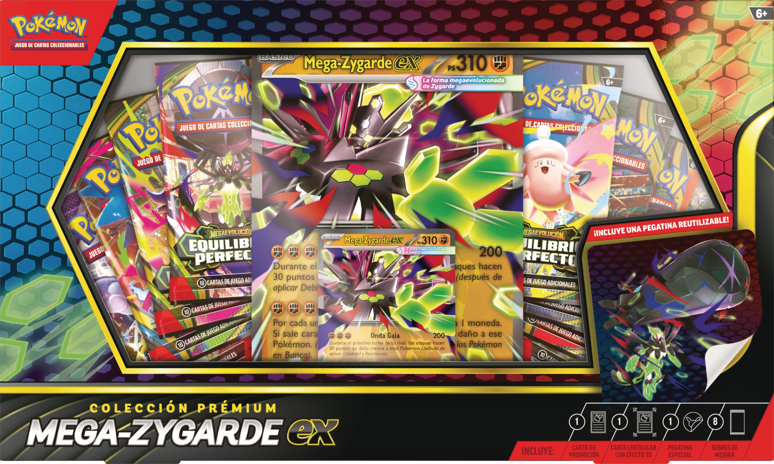 Pokémon: Colección prémium Mega-Zygarde ex (1 Carta de promoción, 1 Carta de Gran tamaño con Efecto 3D, 1 Pegatina Especial y 8 Sobres de Mejora)