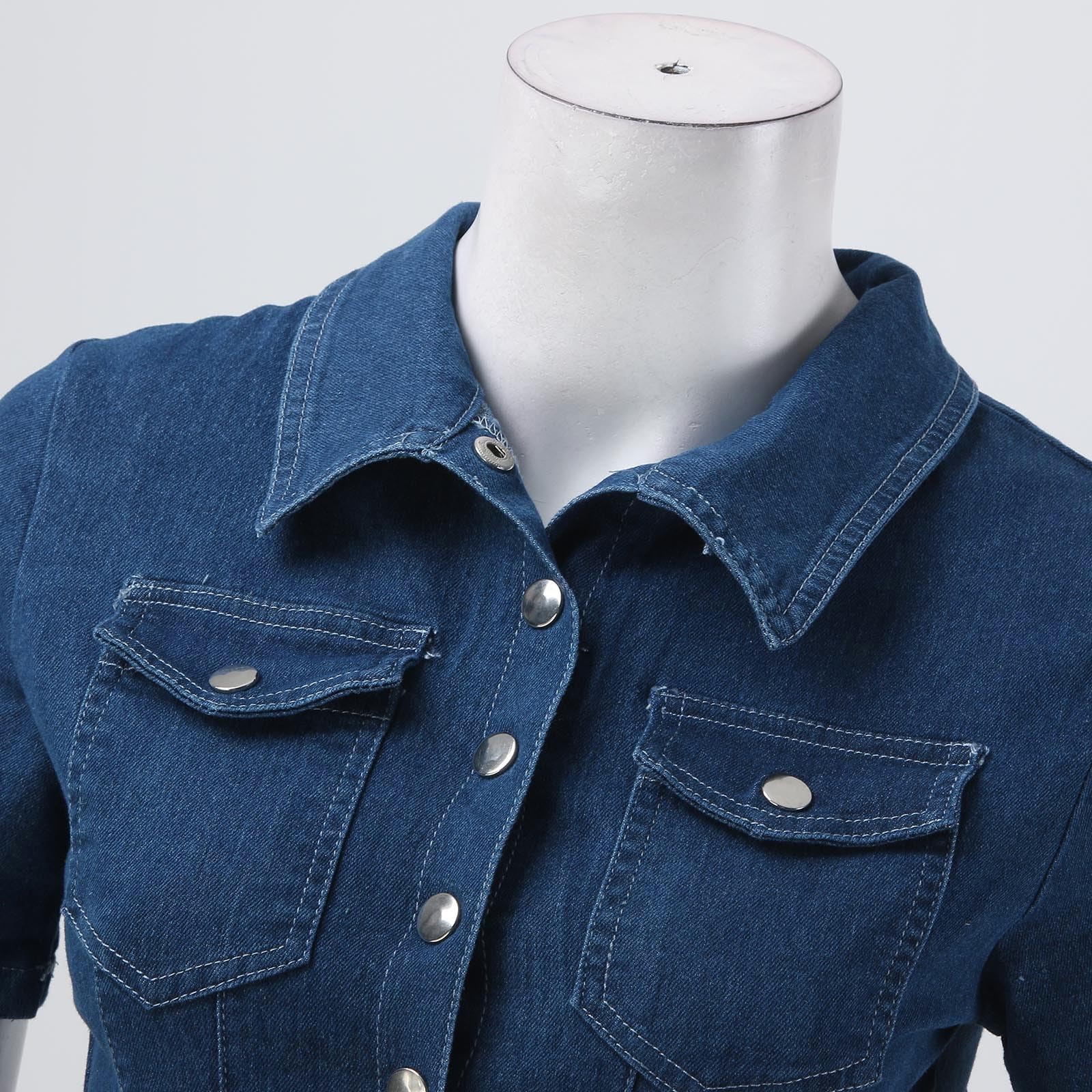 Genérico Mono Mujer Largo Vaquero Ajustado con Botones para Mujer, Mono Largo con Solapa, Pantalones Vaqueros de Longitud, Monos