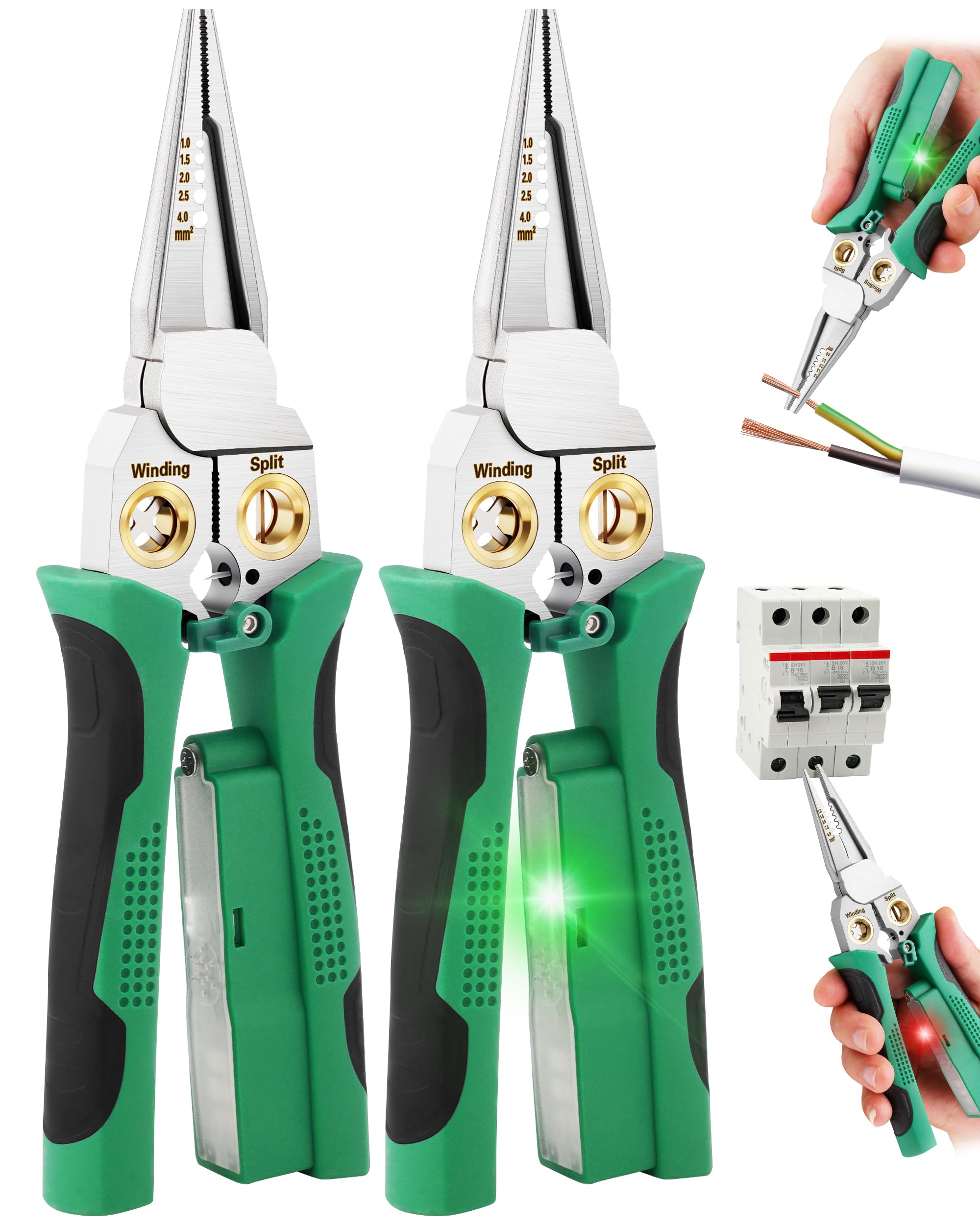 2 pelacables 8 en 1 con probador de voltaje, pelacables y cortadores con alicates, crimpadora, división, herramientas pelacables para 10-18 AWG para electricista herramienta pelacables de trabajo