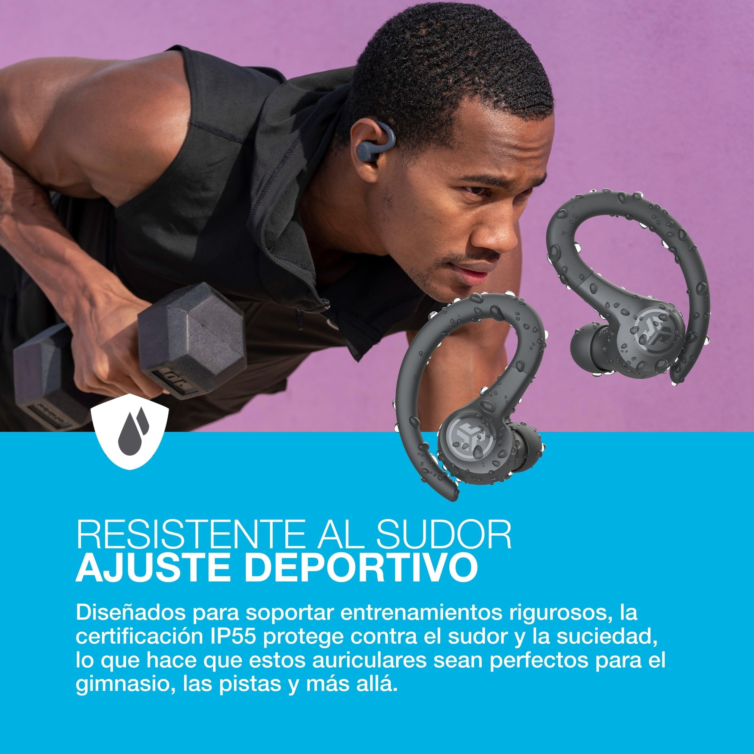 JLab Go Air Sport+ Auriculares Bluetooth Deportivos - 35h+, Grafito | Auriculares Inalámbricos Deportivos, Auricular Deportivo IP55 Resistente al Sudor, Audífonos Inalámbricos