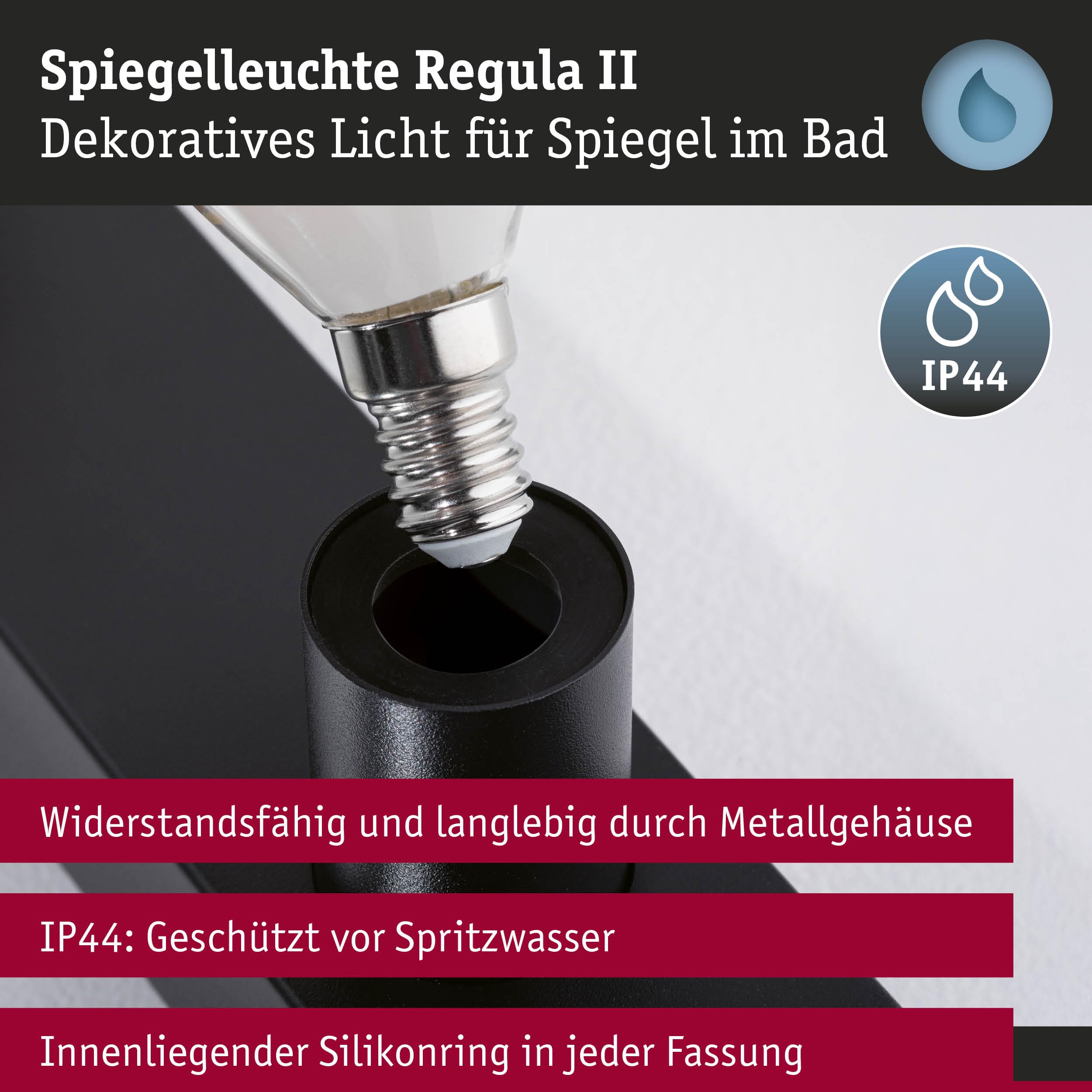Paulmann 80099 Spiegelleuchte IP44 E14 230V max. 4x40W dimmbar Schwarz