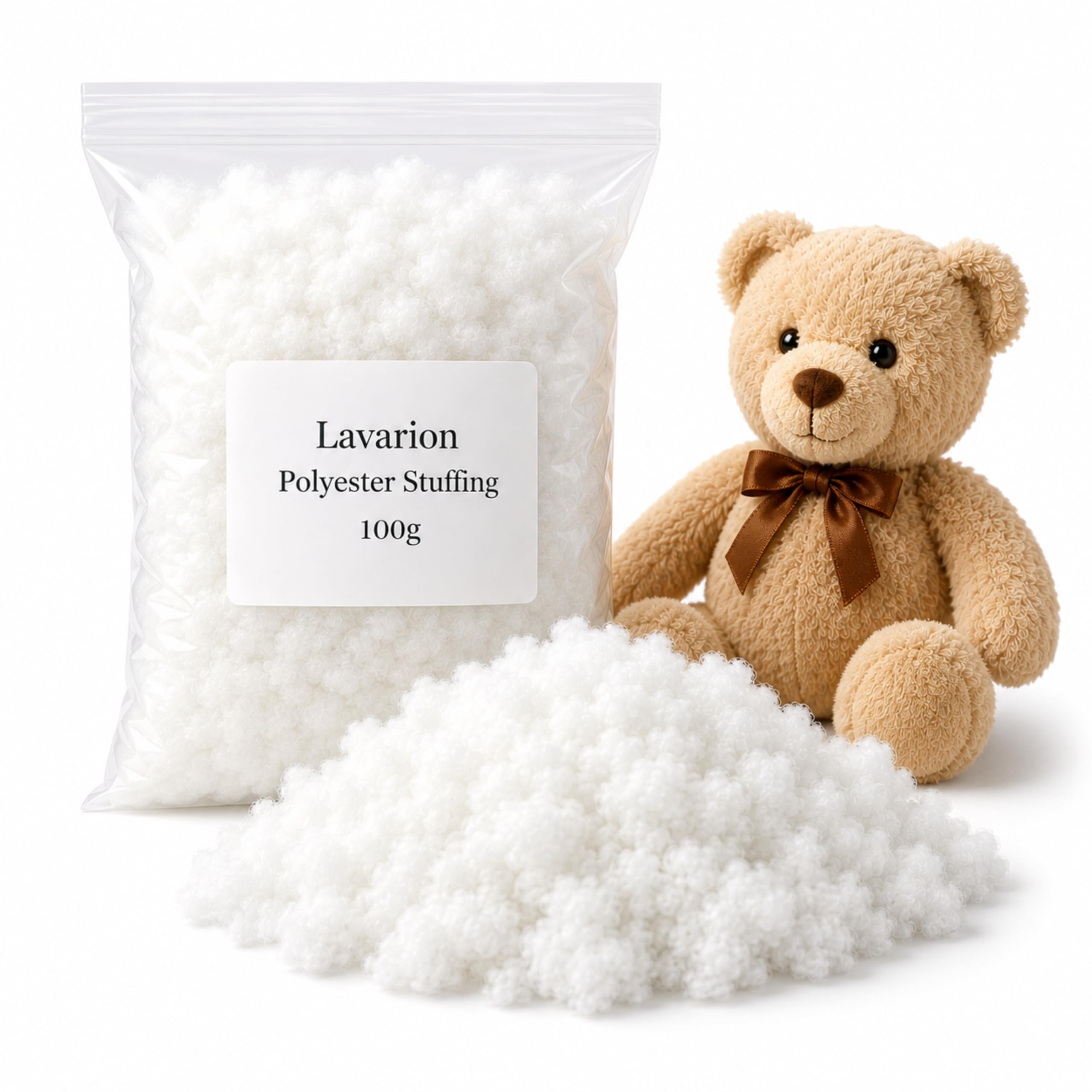 Lavarion Polyester Toy Stuffing 100g โ Stuffing for Teddy Bears, Soft Toys, Crochet & Knitted Toys โ Soft Toy Filling for Crafts, Cushions & DIY Projects