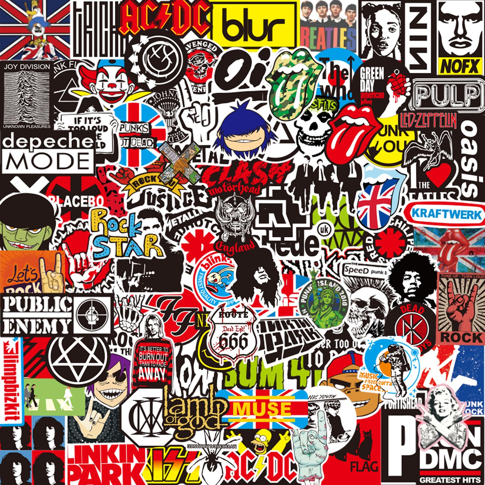 100pcs Rock and Roll Music Stickers, Band Stickers for Classic Rock Music, Fashion Hip-Hop Graffiti Waterproof Vinyl Decal for Laptop Skateboard Luggage, Teens