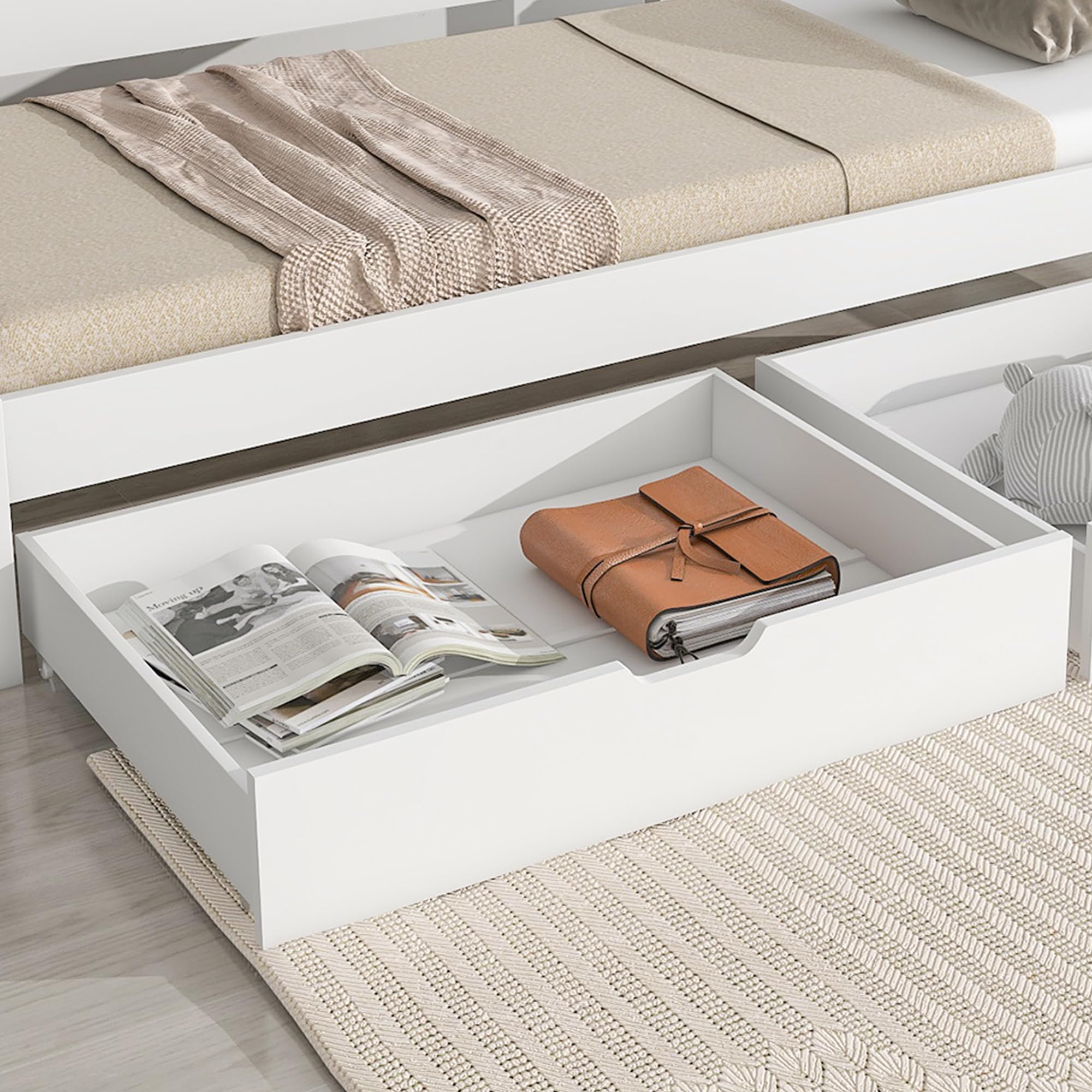 Azkoeesy Cama Infantil de 90 x 200 cm con Cama Nido, con 2 cajones, Cama de Invitados, Cama Doble, para niños y Adolescentes, Color Blanco, 29596364WAA