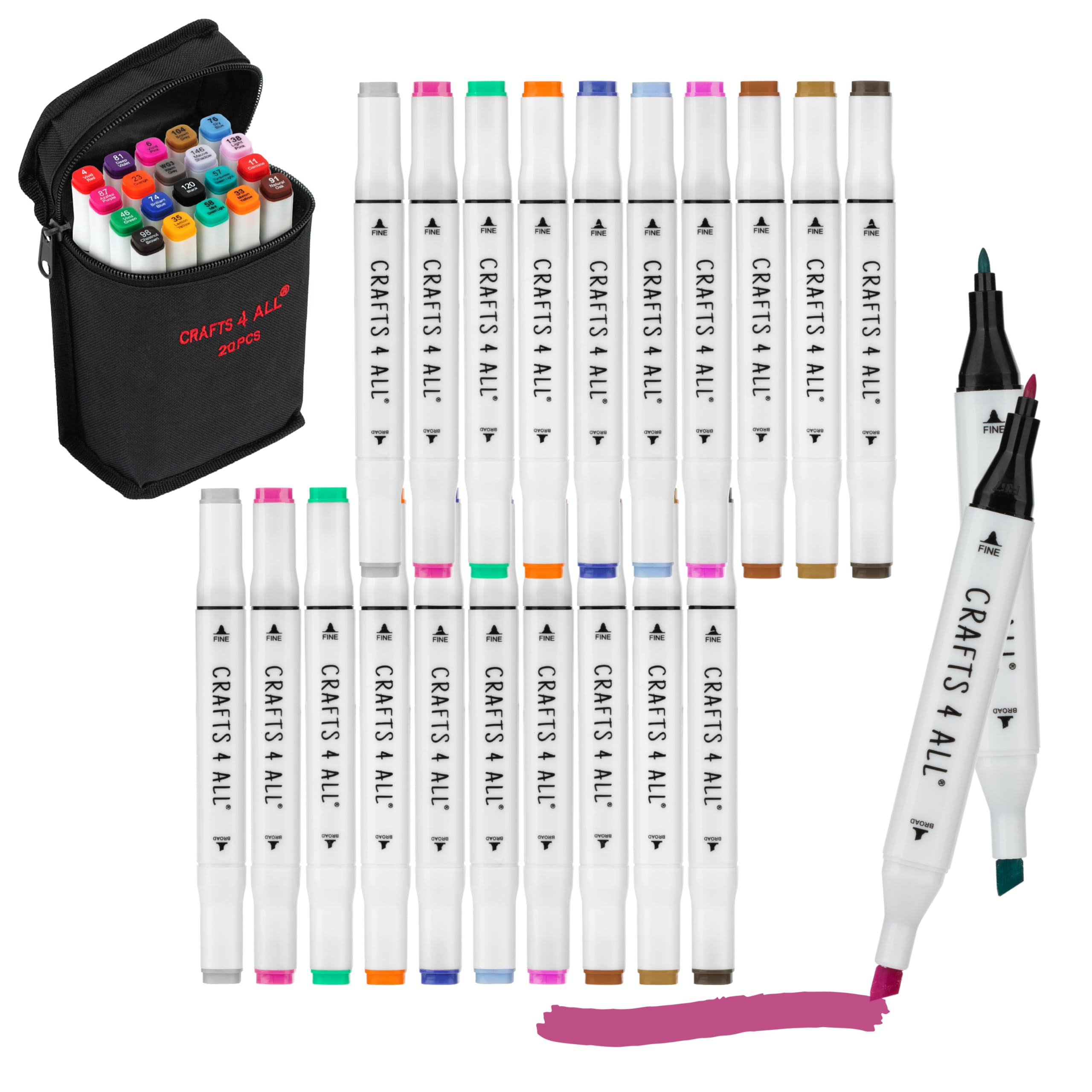 Fabric Paint Pens - Set of 20 Premium, Permanent, Dual Tip, Minimal Bleed Fabric Markers for Clothes, Bags, Shoes & Canvas