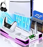 Kawaye PS5/Slim/Pro Stand and Cooling Station for PlayStation 5 Consoles, PS5/Pro/Slim Accessories with 3-Level Cooler Fan, PS5 Controller Charger, Cooling Satnd, Headset Holder, 15 Game Slots, Black