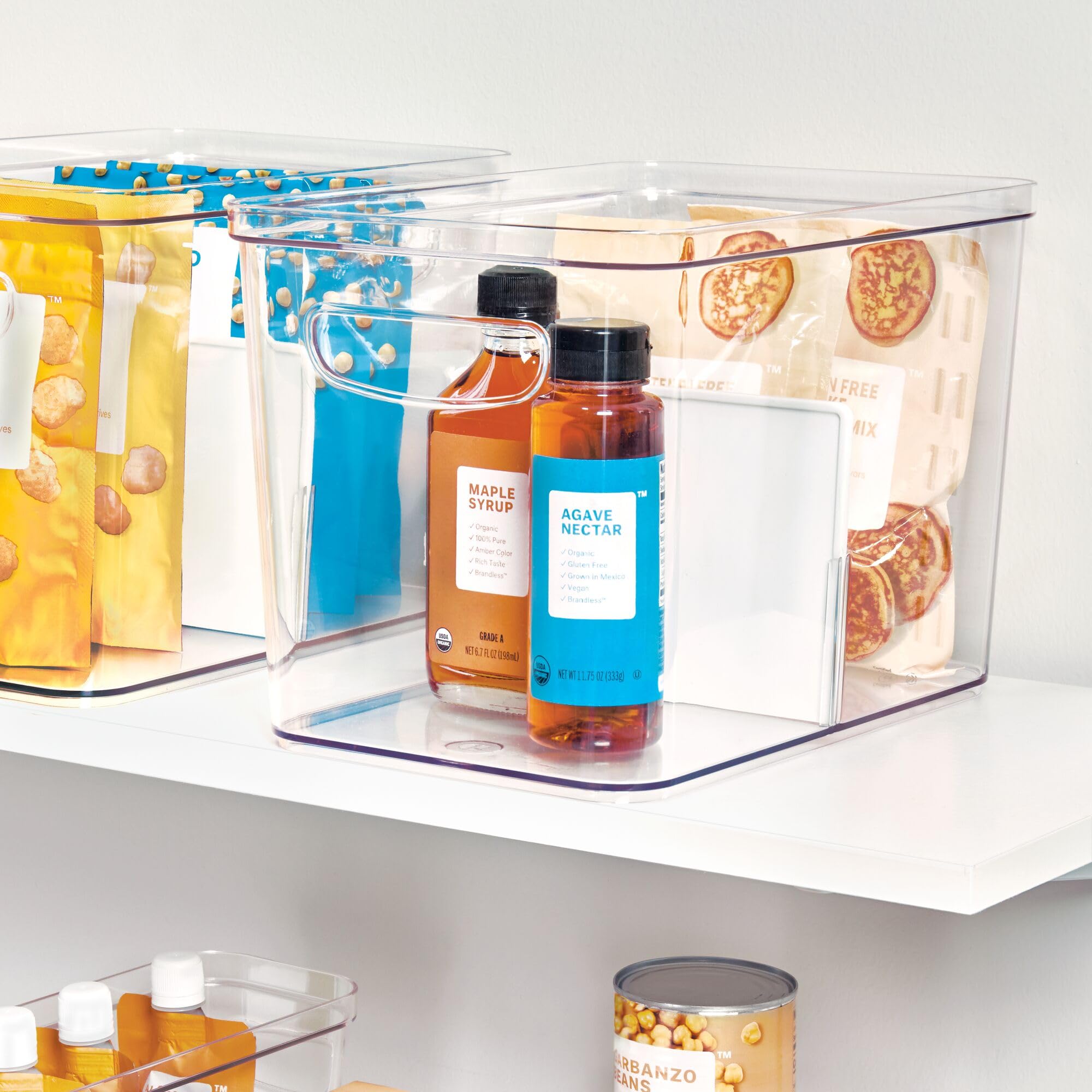 InterDesign iDesign - Set di 2 contenitori divisi per dispensa da cucina, colore: trasparente/bianco opaco