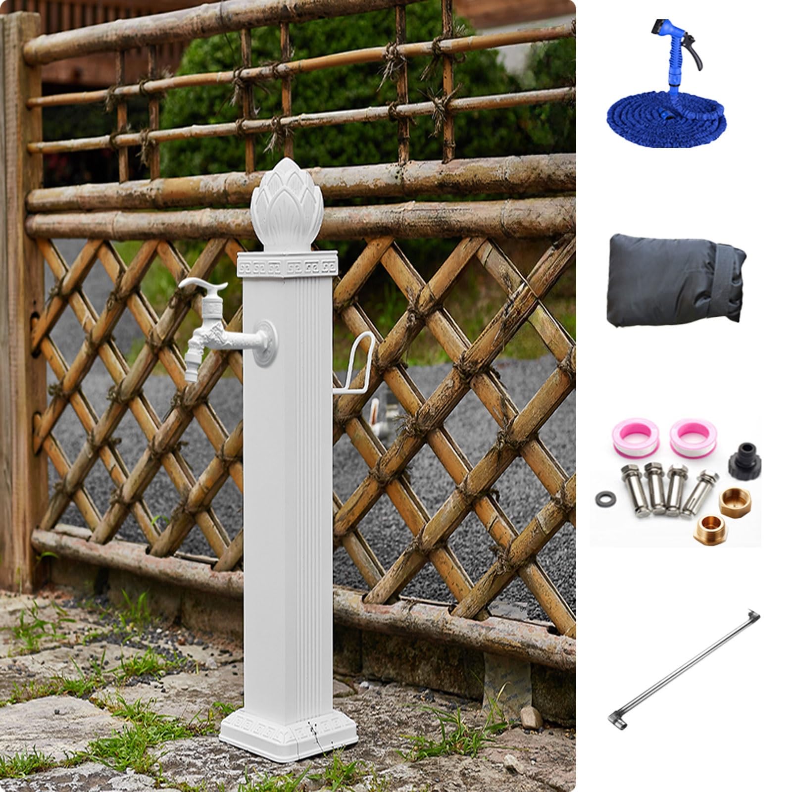 BHGFYXBS Stainless Steel Garden Water Column With Faucet - White Freestanding Hydrant Tap For Farm, Backyard Irrigation & Washing, Vertical Winter Watering System,White-72cm/28.3inch