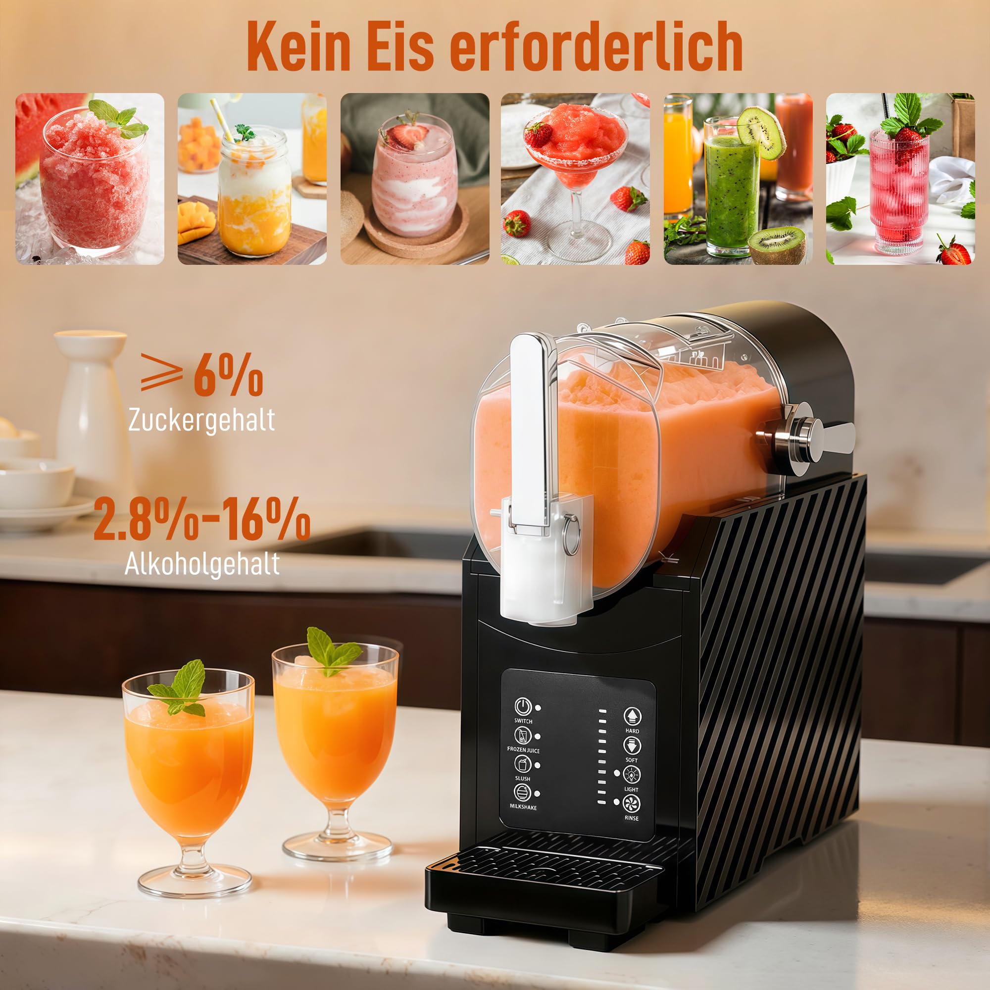 HOMCOM Slush Maschine 1,8 L mit 3 Programmen Selbstreinigung LED-Display Slushy Machine für Zuhause Eis Maker Schwarz