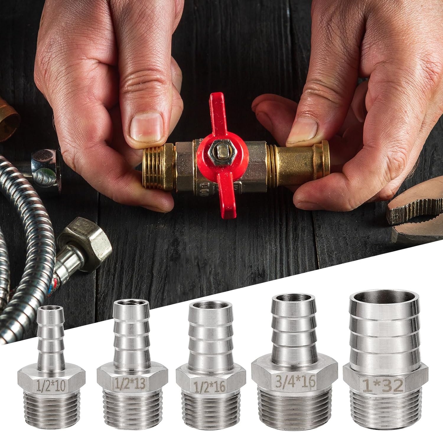 HARFINGTON 10pcs Stainless Steel Barbed Fitting 3/4" NPT Male to 5/8" Hose ID for Home Brew Pipe Fitting Direct Thread Tower Connector Durable Construction