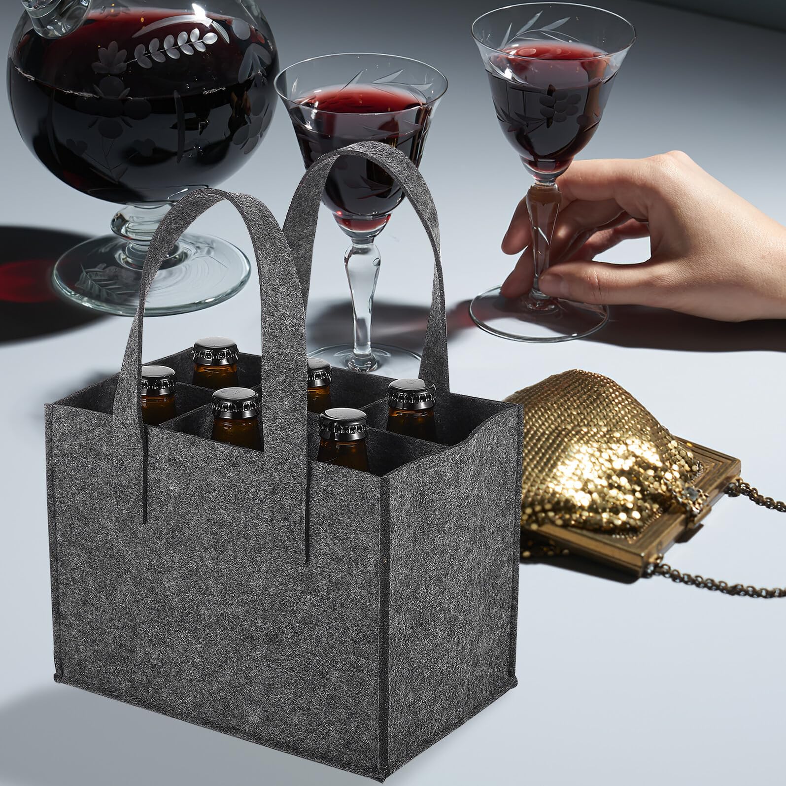 4 Stück Filz flaschentasche Flaschen Tragetasche Weich Robustes Material Handgriff Reisetauglich Picknick Flaschenhalter Bier Wein Spirituosen Geschenk