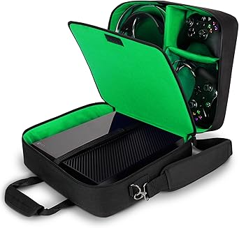 USA Gear Console Carrying Case - Xbox Travel Bag Compatible with Xbox One and Series S with Water Resistant Exterior and Accessory Storage for Controllers, Cables, Gaming Headsets and More