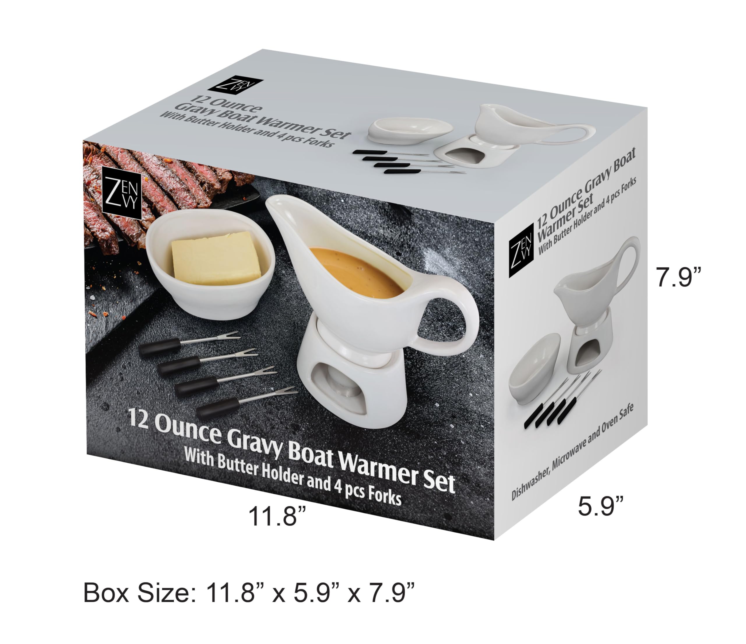 Amazon.com | Zenvy Gravy Boat Set | 12 Ounce Ceramic White Gravy