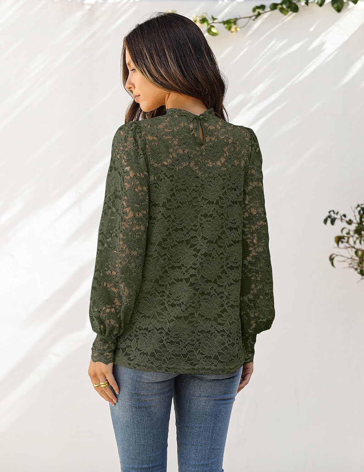 HOTOUCH Lace Tops for Women Sheer Long Sleeve Blouses Dressy Casual Shirt with Camisole 2 PCS Set S-XXL - Image 6