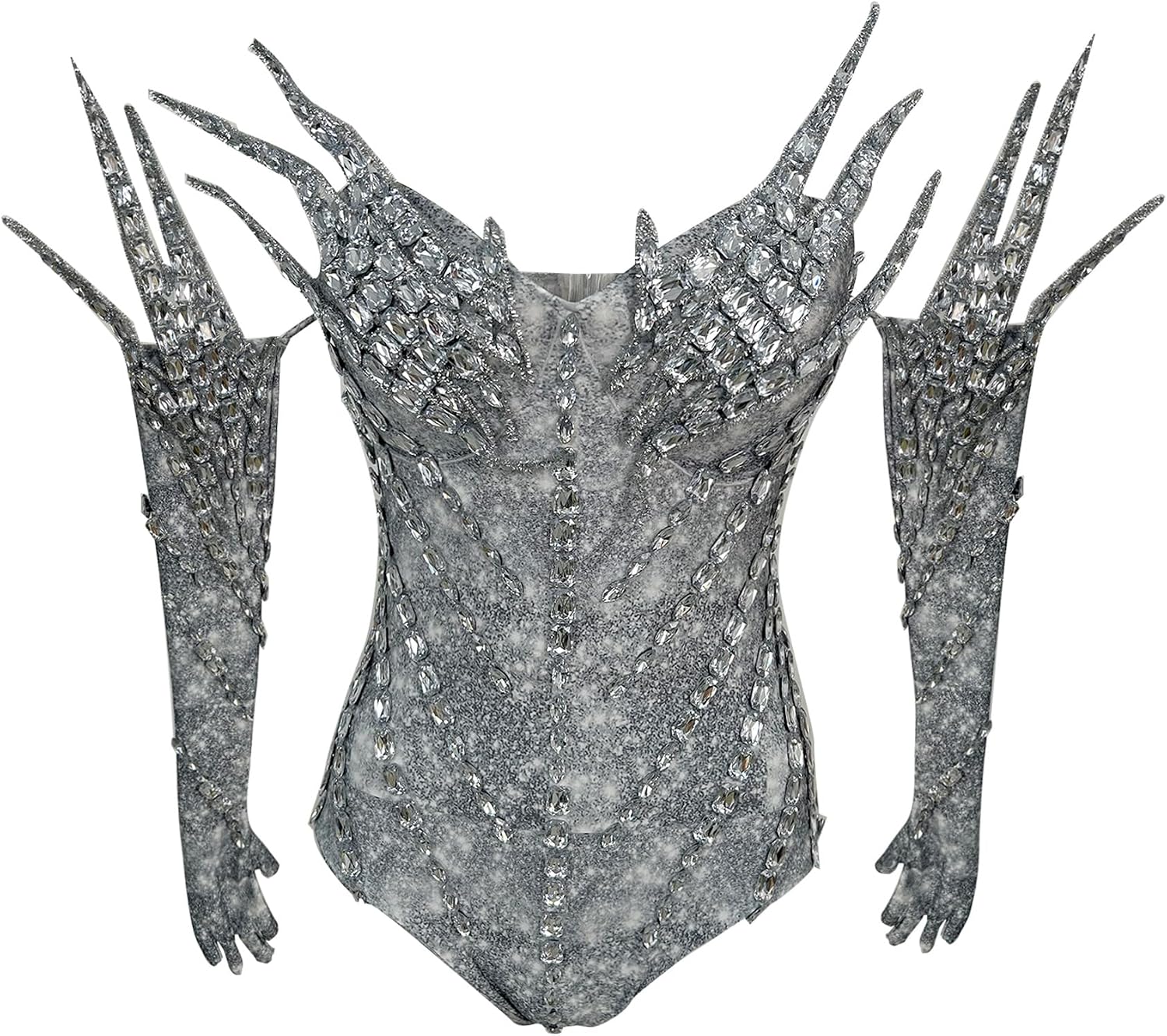 Women's Rhinestone Long Sleeve Bodysuit Mirror Sequin Leotard Dance