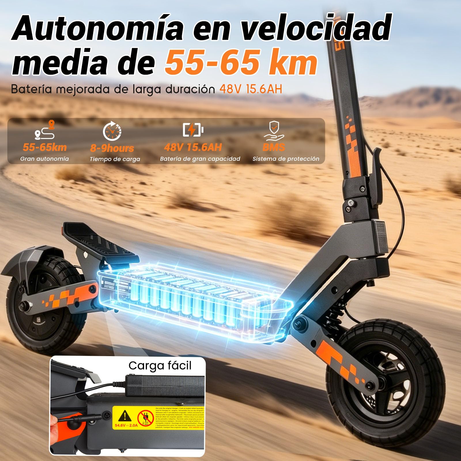 G2 Patinete Eléctrico Adultos Homologado DGT - 55-65km Autonomía Batería 48V 15.6Ah, Doble Freno, Ruedas 10" Tubeless,Sistema de Doble suspensión Patinete electrico Unisex,IPX4,Carga 120KG