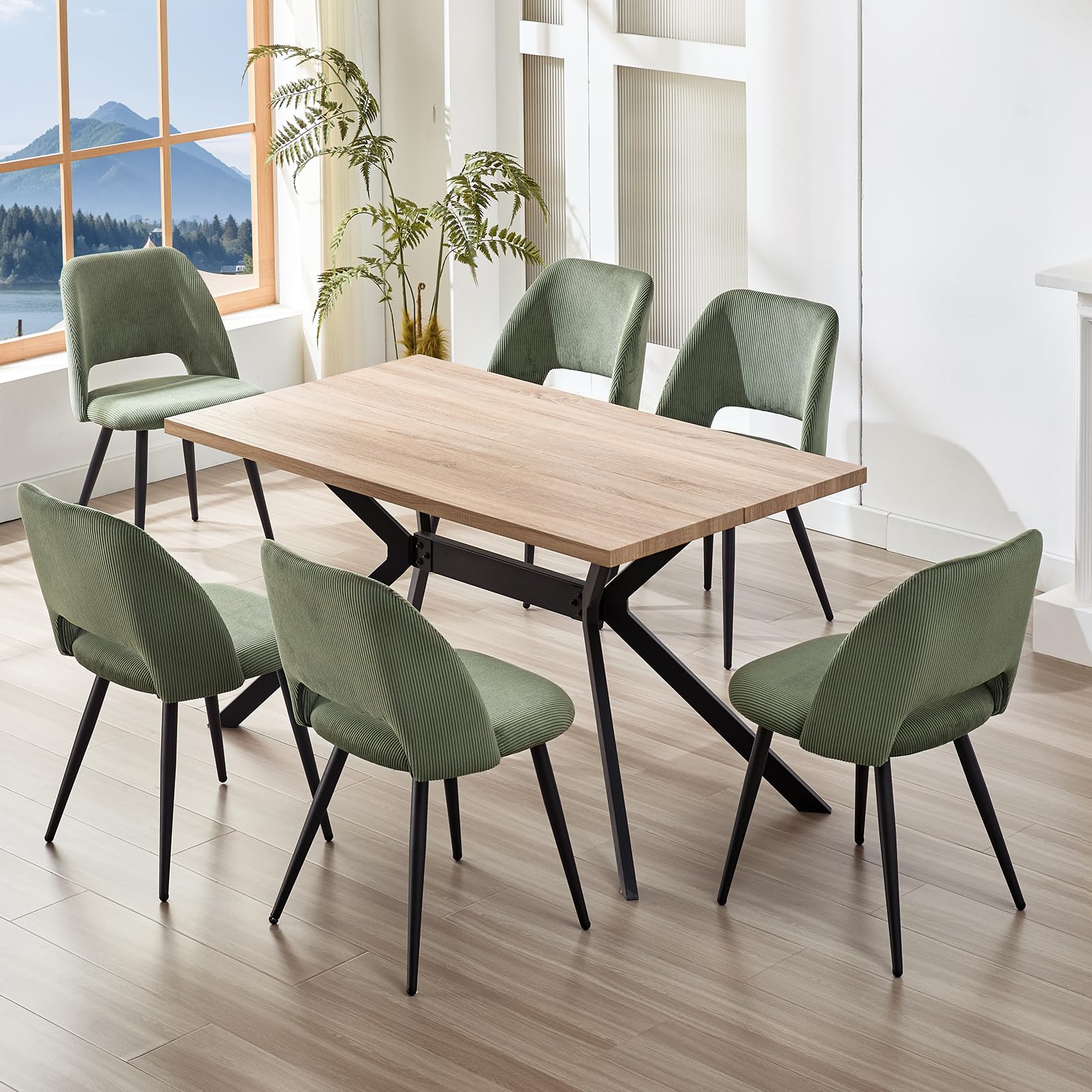 JIJIAN Pack de 6 Sillas de Comedor, Silla de Cocina, Silla de Salón, Sillas de Terciopelo a Rayas con Respaldos Recortados, Tapizadas para Comedor, Cocina, Dormitorio, Recepción, Verde