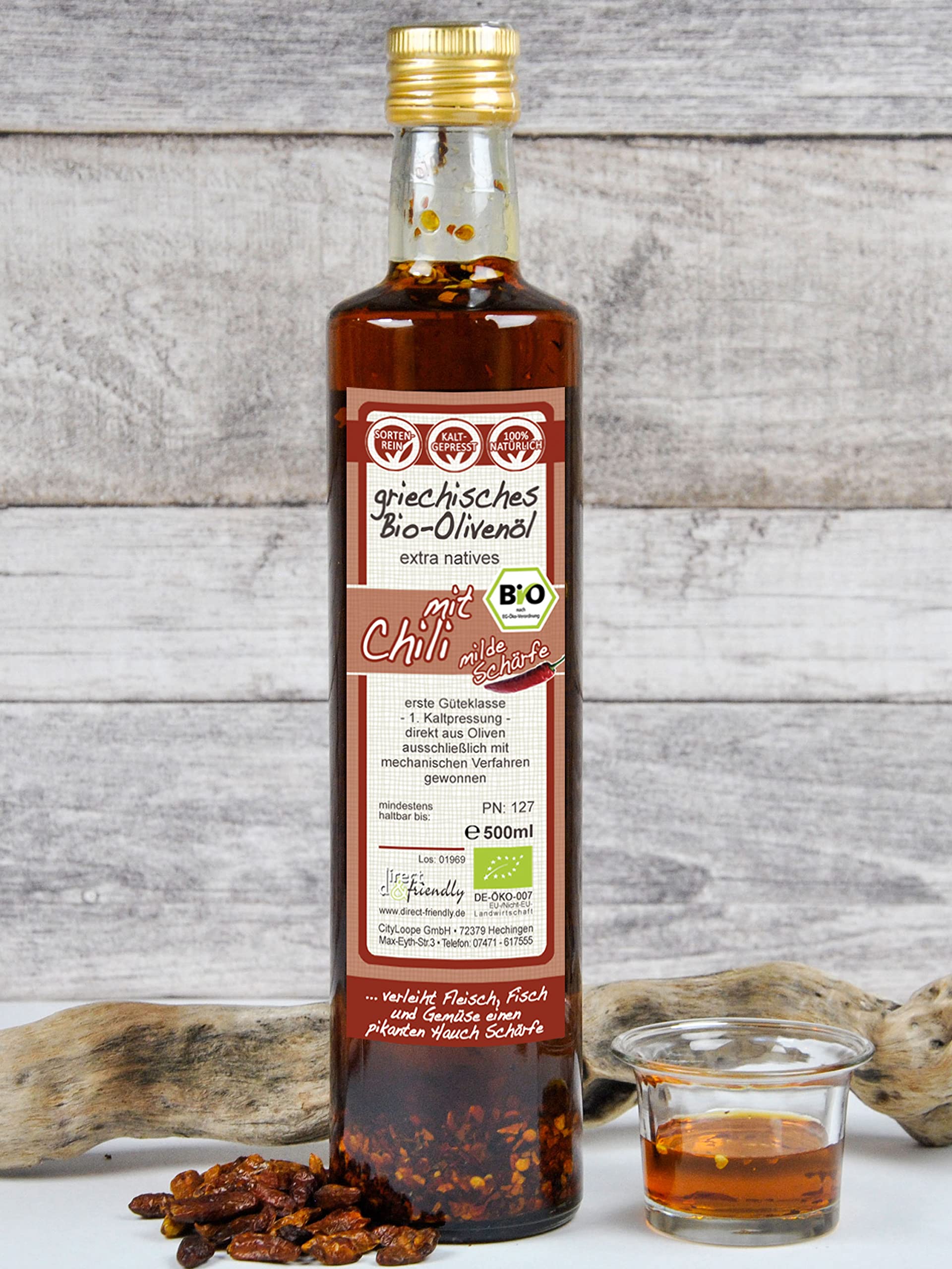 direct&friendly | extra natives Bio Olivenöl Griechenland mit Bio Chili mittelscharf | 500ml