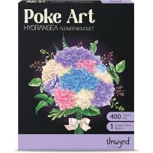 Unwynd Poke Art Hydrangea Flower Bouquet Kit for Adults, Women and Teens | Hobby activity, brain puzzles, adult, 12 illustration sheets, 12 pages of stickers, 12 colour pages Rubbing Plates & Supplies