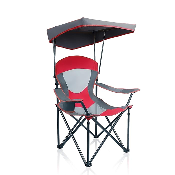 Buy ALPHA CAMP Camp Chairs with Shade Canopy Chair Folding Camping Recliner Support 160kg, Red