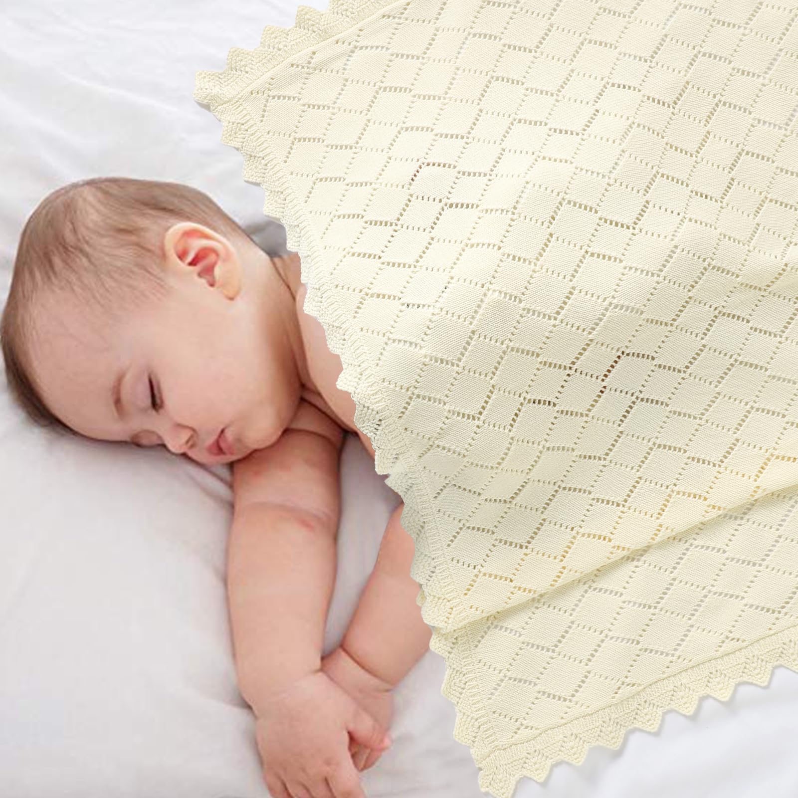 mimixiong Cotton Cellular Baby Blanket Soft Lace Cozy Baby Blankets for Newborn Boys Girls (Ivory) - Image 3