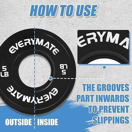Miniatura 6 de EVERYMATE Juego de placas de peso de cambio negro, 1.25 libras, 2.5 libras, 5 libras, juego de placas olímpicas fraccionarias para entrenamiento 5