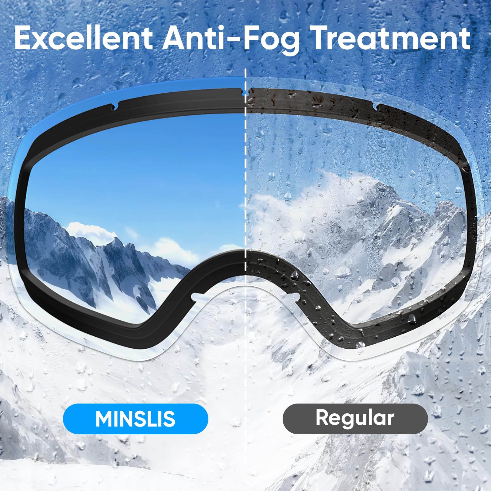 OTG - Occhiali da sci e snowboard, unisex, protezione UV al 100%, anti-appannamento, per sport e neve, colore: nero