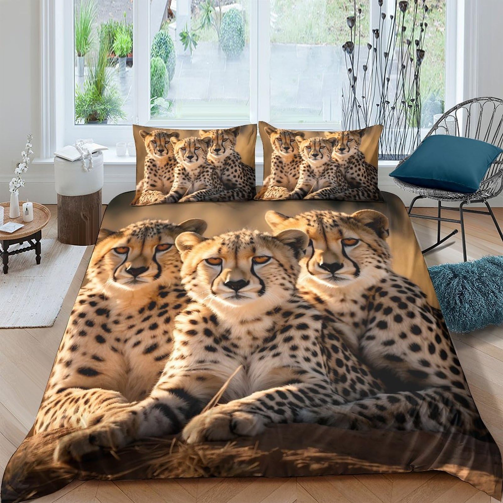 Ctjqhvkz Style-6 3D Printed Cheetah Wild Animal Fitted Sheet Microfiber Soft Breathable Safari Twin Mattress Cover Bedroom Decor Single（135X200cm）