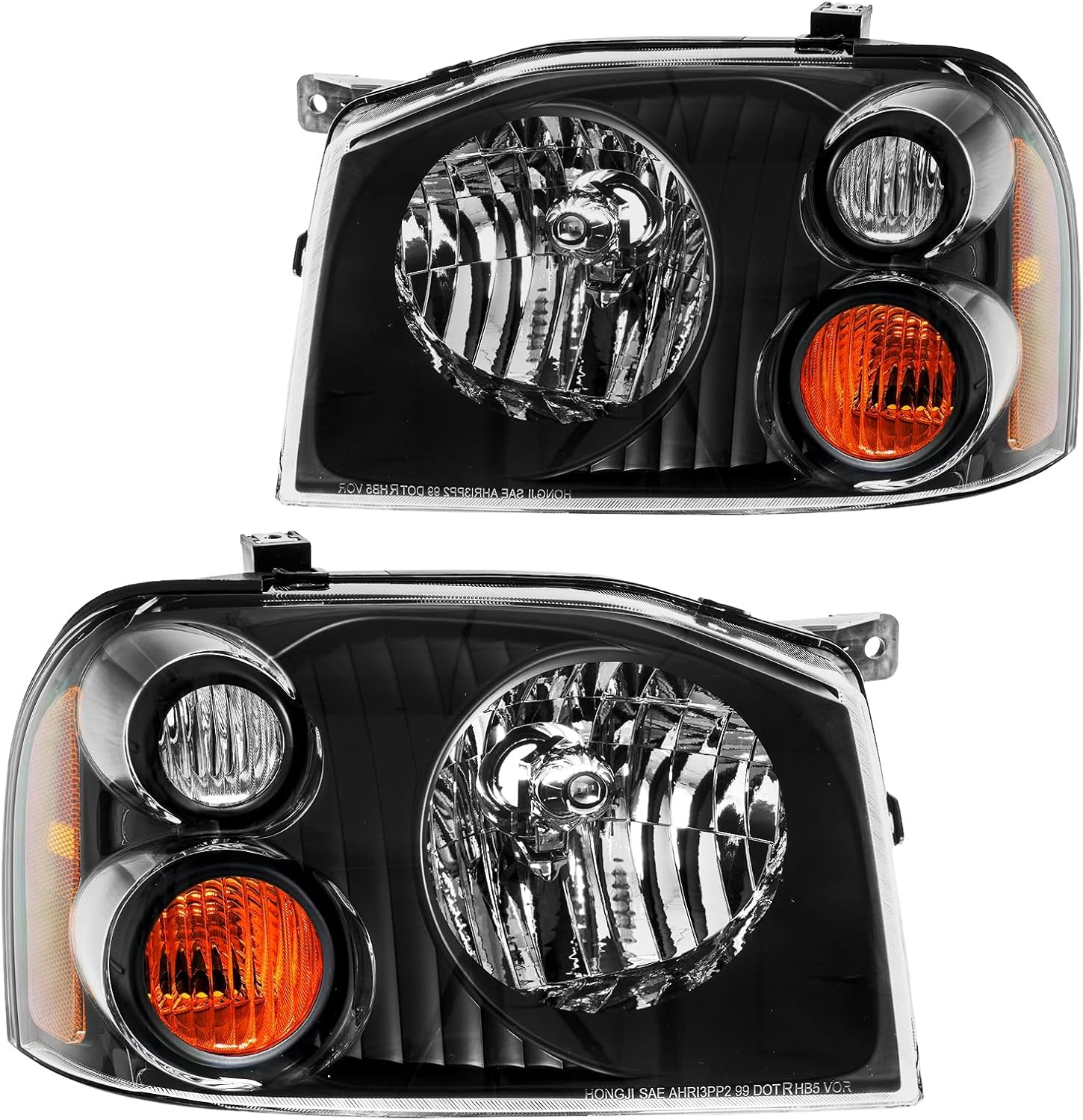 Torchbeam Headlight Assembly, Compatible with Frontier 2001-2004, Bumper Headlamp Black Housing Amber Reflector