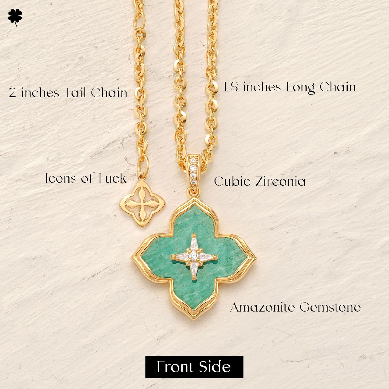 MYEARS Women Gold Necklace Clover Pendant Gemstone Cubic Zirconia 14K Simple Dainty Chain Everyday Trendy Lucky Flower Jewelry - Image 4