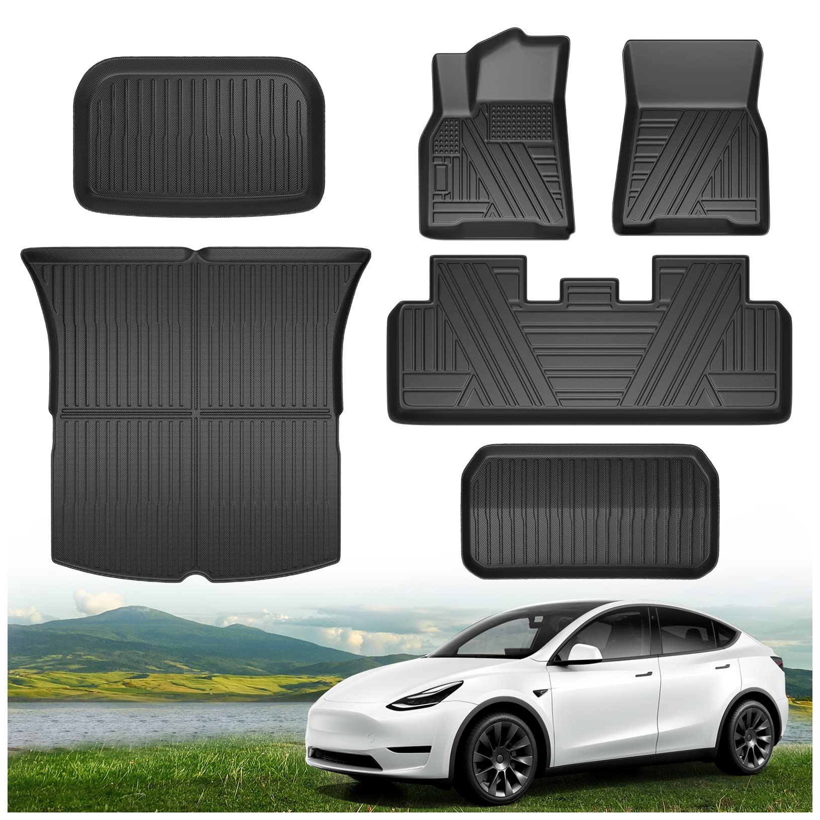 Photo 1 of Floor Mats for Tesla Model Y Accessories - 6PCS 2020-2023 Model Y All Weather Floor Mats, Waterproof Anti-Slip TPE Heavy Duty Floor Mats(Only Fit for 5-Seat)