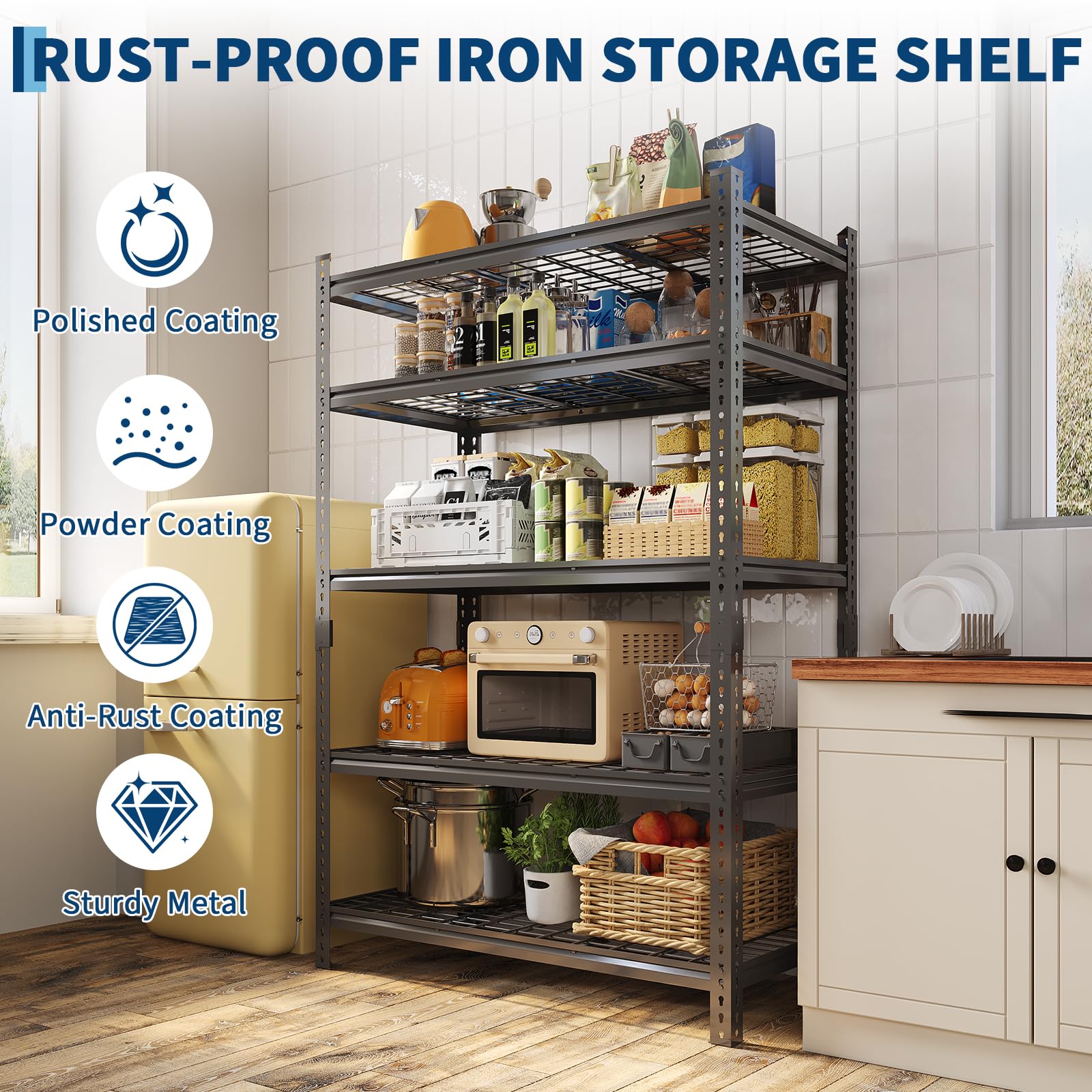 Scaffalatura per garage, 997,9 kg, scaffalatura regolabile in metallo, resistente, 5 ripiani in metallo, per garage, cucina, dispensa, magazzino, cantina, 91,4 x 40,6 x 182,9 cm (larghezza x