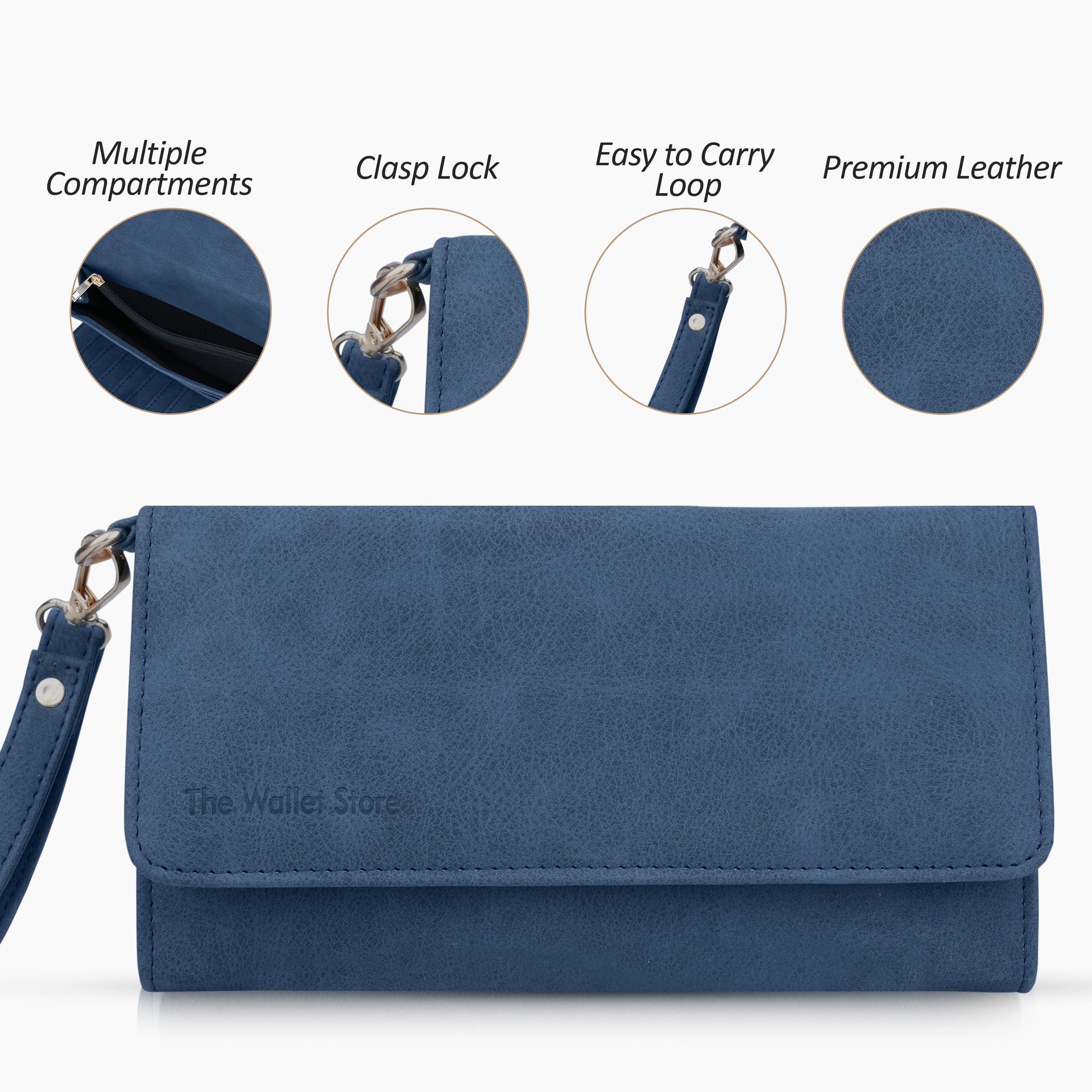 The Wallet Store Suede Leather Clutch For Women - Blue