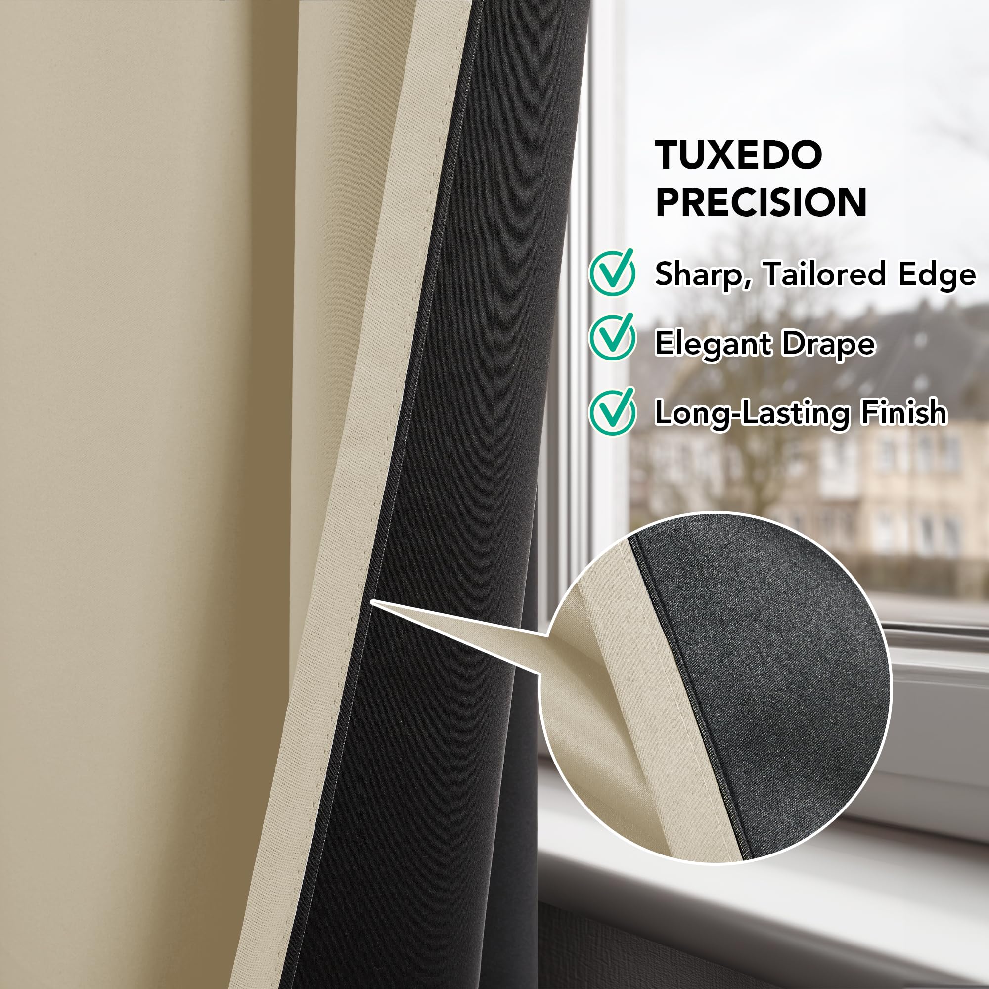 Deconovo Tende per Interni Oscuranti 100% con Retro Nero Completo, Tende Termiche Isolanti con Fettuccia per Camera da Letto e Soggiorno Moderne, 1 Pannelli, 300x220 cm, Beige Chiaro